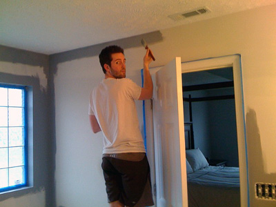 Lauren catching me off-guard while I was edging our master bath.