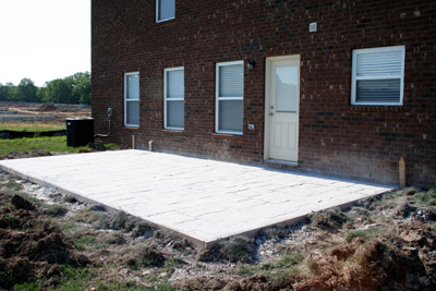 The poured and stamped concrete, not yet sealed (which brings out the color - Smoke and Cape Cod Grey)