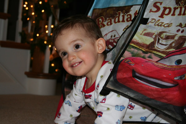 This is the cars tent we got for Nathan. He was so funny to watch dart in and out of that thing!